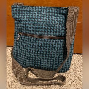 Thirty One Teal Navy Brown Houndstooth Pattern Crossbody Bag EUC